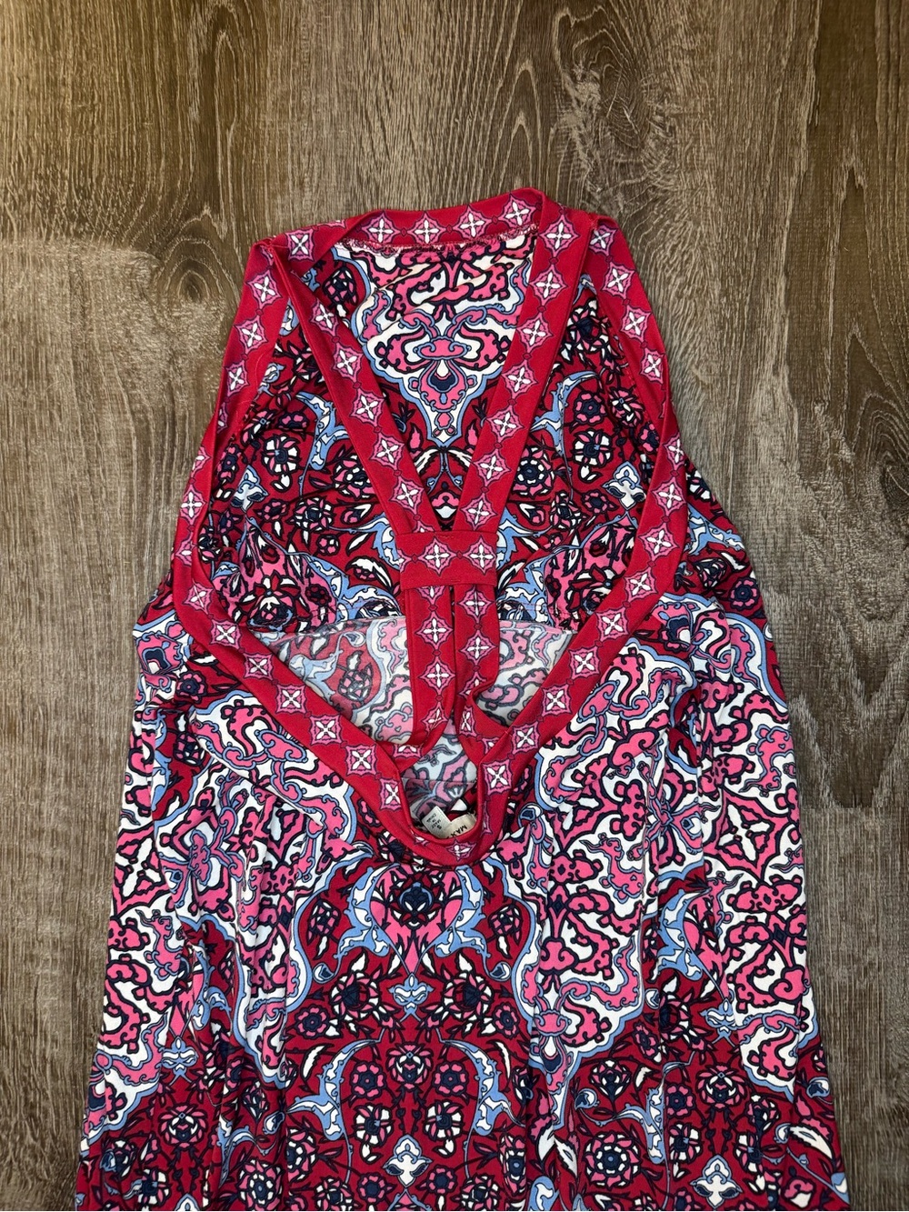 Max Studio Red and Pink Patterned Halter Mini Dress Small - Picture 3 of 4